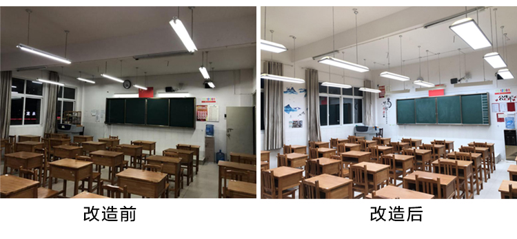 LED護眼教室燈專用燈改造前後對比（bǐ）圖